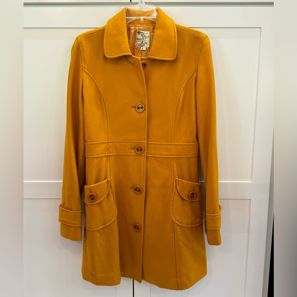 Tulle ANTHROPOLOGIE Women's Mustard Wool Blend Jacket Pea Coat Gold Large Fall